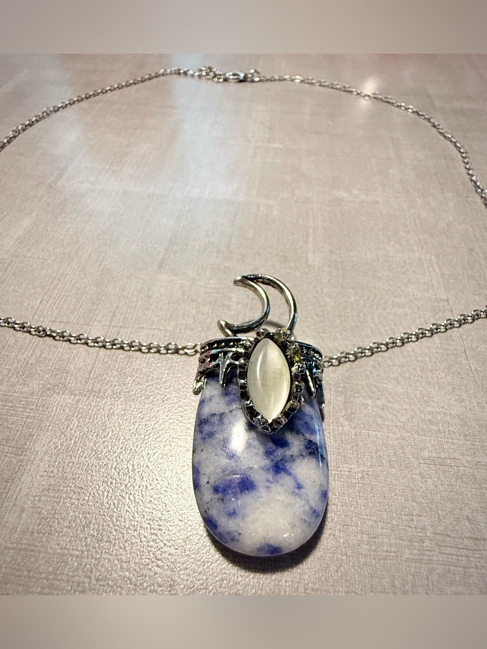 Silver Moonstone and Blue Sodalite Pendant Necklace